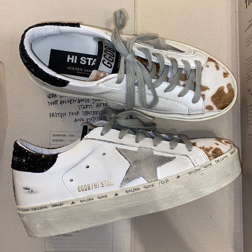 Golden Goose hi-star cow print sneakers w/ box